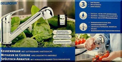 Bellaqua ECO Click 50% Hochdruck Küchen Spültischarmatur Geschirr Handbrause CHR