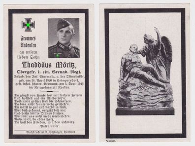 42225 Sterbebild WK2 Grenadier Regiment gestorben im Kriegslazarett Krakau 1943