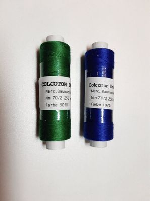 2 x Colcoton Unikat Baumwolle Nm70/2, merc., Minispulen à 250 m, Fb 4075 + 5010