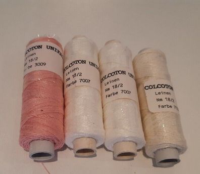 4 x Colcoton Unikat Leinen, 18/2, Minispulen, 3 versch Farben: 3009, 7007, 7100