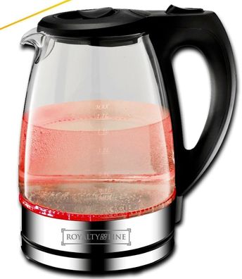 RL Wasserkocher GWK2200.1 RED Led Glas Tee 1,7L 2200W kabellos 360° Edelstahl BK