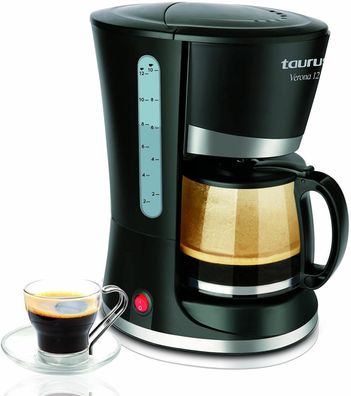 Taurus Verona 12 Designer Kaffeemaschine Glaskanne 1,2l 680W AUTO OFF Schwarz