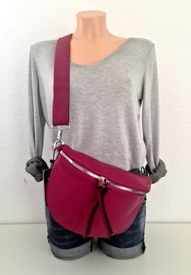Unisex Bauchtasche Tasche Cross Body Bag Kunstleder einfarbiger Gurt in Pink