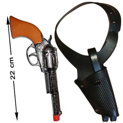 Colt Revolver 22 cm und schwarzes Holster für Cowboy Western Kostüme Waffe