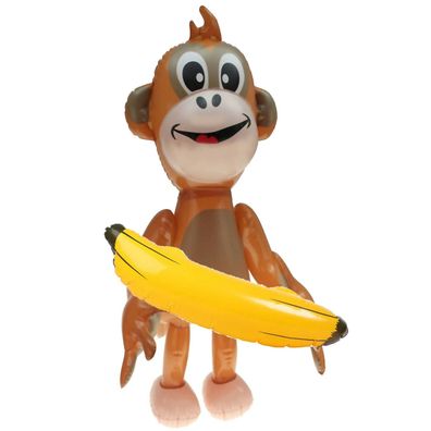 Aufblasbarer lächelnder Affe + Banane aufblasbar Dschungel Tier Zoo Affen Deko