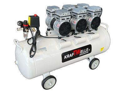 Kraftwelle Flüster - Kompressor Ölfrei 2250 Watt 8 Bar Silent 100L Kessel 405 L/ min