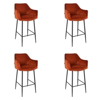 Bronx71 Barhocker Samt Nelly mit Armlehne kupfer 78cm - 4er Set