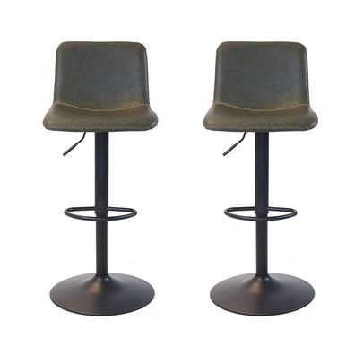 Bronx71 Barhocker Leder Texas höhenverstellbar olivgrün 60-76 cm - 2er Set