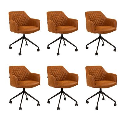 Bronx71 Esszimmerstuhl Leder Levi mit Rollen Cognac - 6er Set