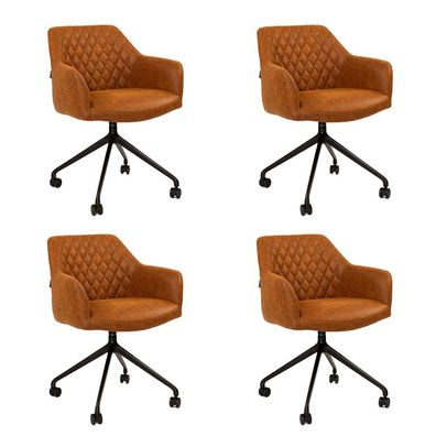 Bronx71 Esszimmerstuhl Leder Levi mit Rollen Cognac - 4er Set