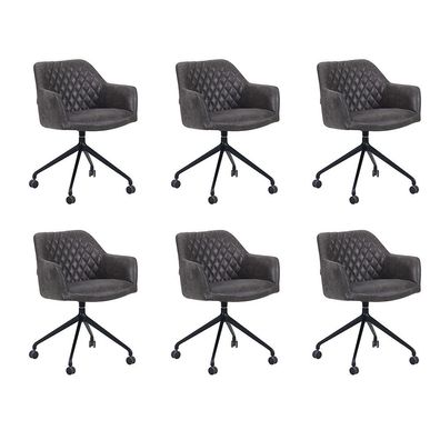 Bronx71 Esszimmerstuhl Leder Levi mit Rollen Anthrazit - 6er Set