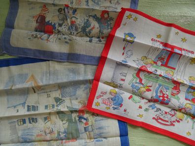 sehr alte Stofftaschentücher Kindermotive Weihnachten - Auswahl -