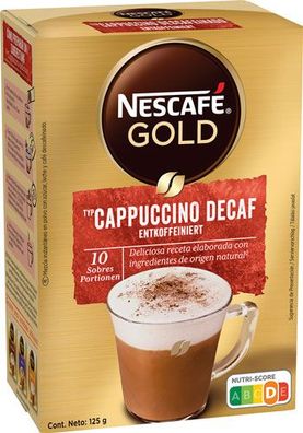 Nescafé Gold Cappuccino Decaf, entkoffeinierte Löskaffee-Sticks, 10 Portionen