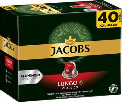 Jacobs Lungo Classico 6 XXL, Nespresso-kompatibel, 40 Aluminium-Kaffeekapseln