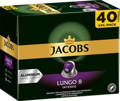 Jacobs Lungo Intenso 8 XXL, Nespresso-kompatibel, 40 Aluminium-Kaffeekapseln