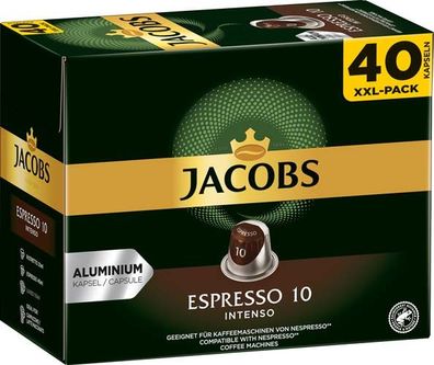 Jacobs Espresso Intenso 10 XXL, Nespresso-kompatibel, 40 Aluminium-Kaffeekapseln