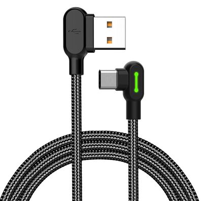 Mcdodo LED 90 Grad Typ-C M Ladekabel Winkel USB-C Kabel abgewinkelt Nylon geflocht...