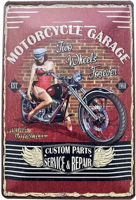 Blechschild 30 X 20 cm Motorcycle Garage - Two Wheels forever - custom Parts