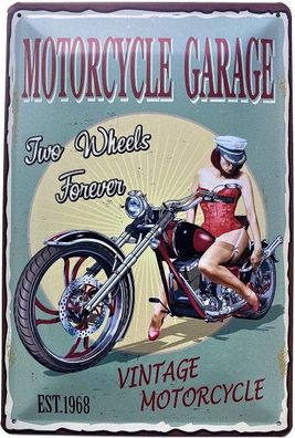 Blechschild 30 X 20 cm Motorcycle Garage - Two Wheels forever - Vintage