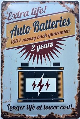 Blechschild 30 X 20 cm Auto Batteries Extra Life