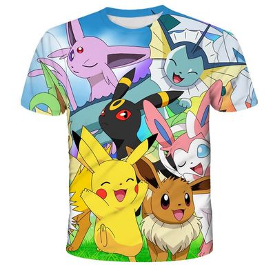 Pokemon T-Shirt für Kinder (Unisex) - Motiv: Pikachu, Evoli, Nachtara, Feelinara