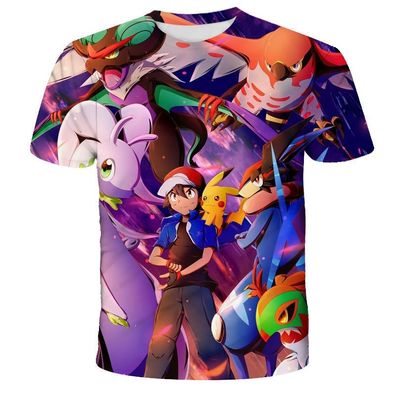 Pokemon T-Shirt für Kinder (Unisex) - Motiv: Ash, Pikachu, Quajutsu, Viscogon u