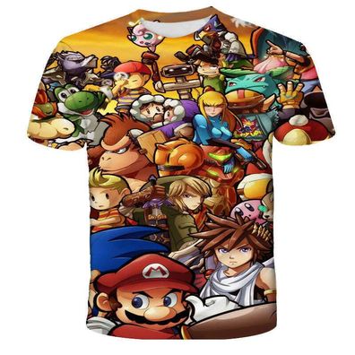 Super Mario T-Shirt für Kinder (Unisex) - Motiv: Super smash. Bros. Kämpfer