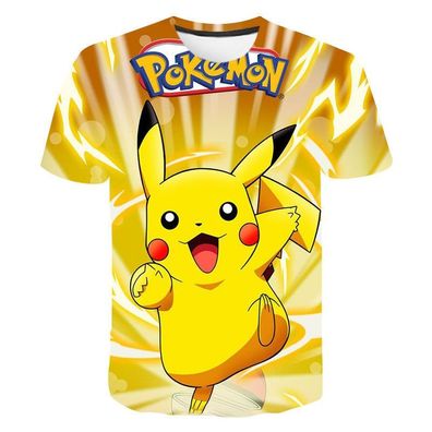 Pokemon T-Shirt für Kinder (Unisex) - Motiv: Pikachu + Blitze