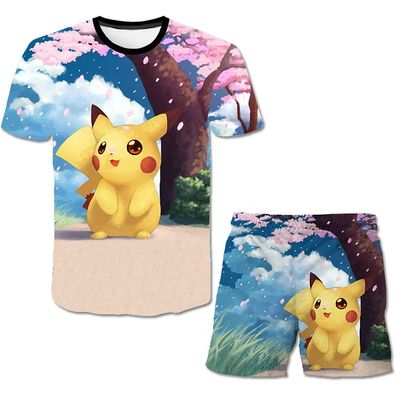 Pokemon T-Shirt & Hose für Kinder (Unisex) - Motiv: Pikachu unter Kirschblütenba