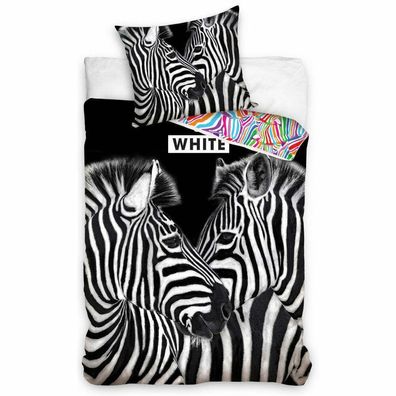 Zebra Bettwäsche - weiche Baumwolle - Kissen und Decke (Gr. 140 x 200 cm)