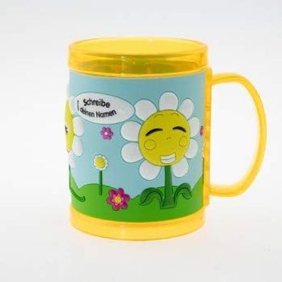 H&H 03873010010 Kinderbecher - Namensbecher, Mehrfarbig- Sonnenblumen zum eintragen d