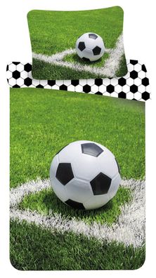 Kinder Bettwäsche Wendebettwäsche Fußball Rasen Fußballmotiv schwarz weiß grün B