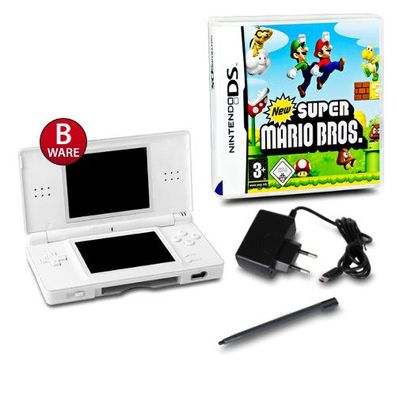 DS Lite Konsole Handheld Weiss #71B + Ladekabel + Spiel New Super Mario Bros.