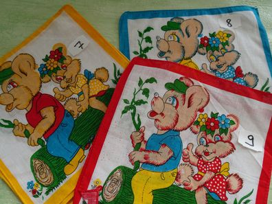 alte Stofftaschentücher Kindermotive lustige Bären - Auswahl -