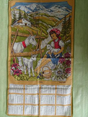 altes Geschirrtuch Kalender 1986 Heidi Johanna Spyri Fisba Stoffels ca 68x37 cm