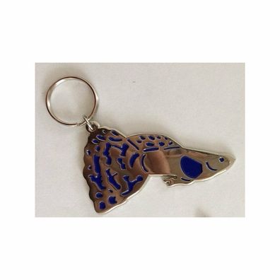 Schlüsselanhänger "Guppy" silber blau Aquarium Deko Zubehör Hobby Accessoires