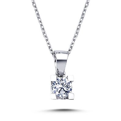 0,24 Carat Diamant Solitär Halskette 14 Karat Weißgold