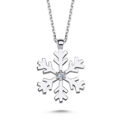Diamant Halskette Snowflake Schneeflocke Anhänger mit Kette in14 Karat Weißgold
