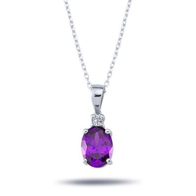 Halskette mit Ovalem Amethyst und Diamanten Brillant-Schliff in 14 Karat Weißgold