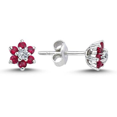 Diamant Rubin Gänseblümchen Ohrstecker Ohrringe in 14 Karat Weißgold