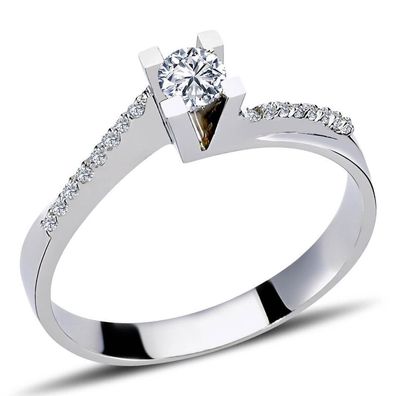 0,23 Carat Diamant Solitär Ring Brillant-Schliff Antragsring in 14 Karat Weißgold