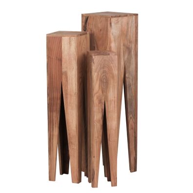 Wohnling Beistelltisch 3er Set Massivholz Akazie Wohnzimmer-Tisch Design Säulen ...