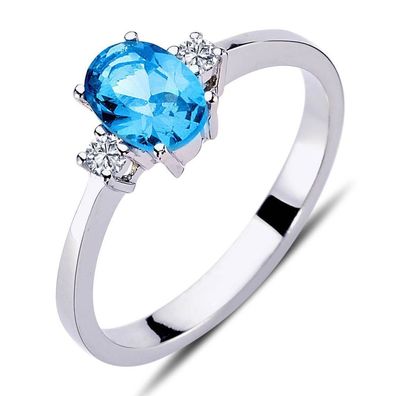 Diamant Blue Oval Topaz Ring ?n 14 Karat Weißgold