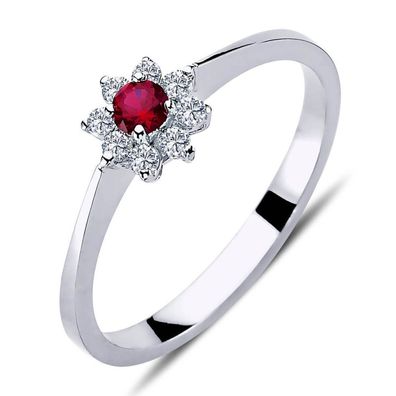 Diamant Rubin Blume Ring ?n 14 Karat Weißgold