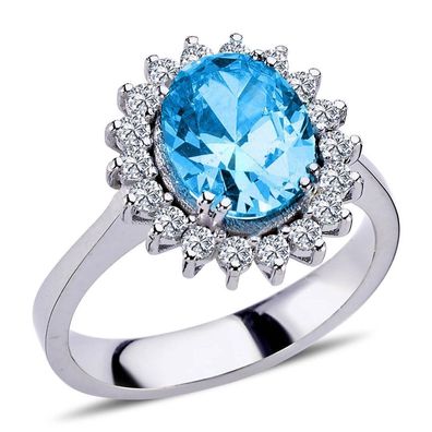 Vintage Style Diamant Bluer Topaz Entourage Ring ?n 14 Karat Weißgold