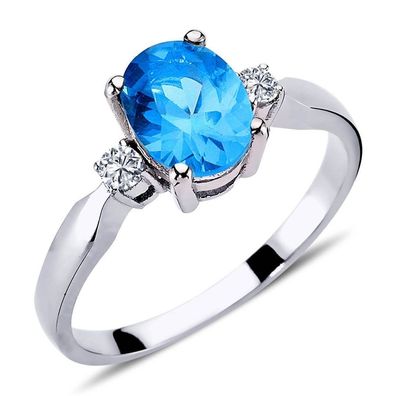Vintage Style Diamant Bluer Topaz Ring ?n 14 Karat Weißgold