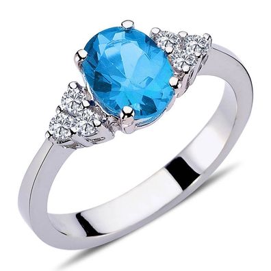 Vintage Style Diamant Bluer Topaz Ring ?n 14 Karat Weißgold