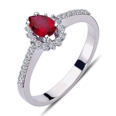 Vintage Style Diamant Rubin Entourage Ring ?n 14 Karat Weißgold