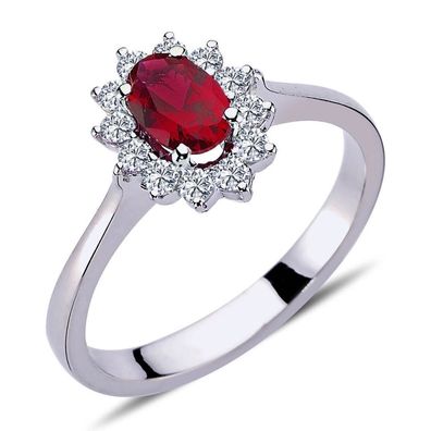 Vintage Style Diamant Rubin Entourage Ring ?n 14 Karat Weißgold
