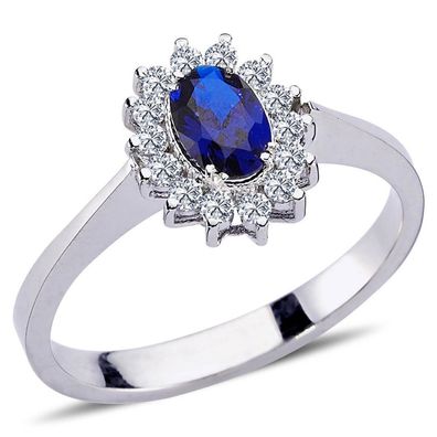 Vintage Style Diamant Saphir Entourage Ring ?n 14 Karat Weißgold